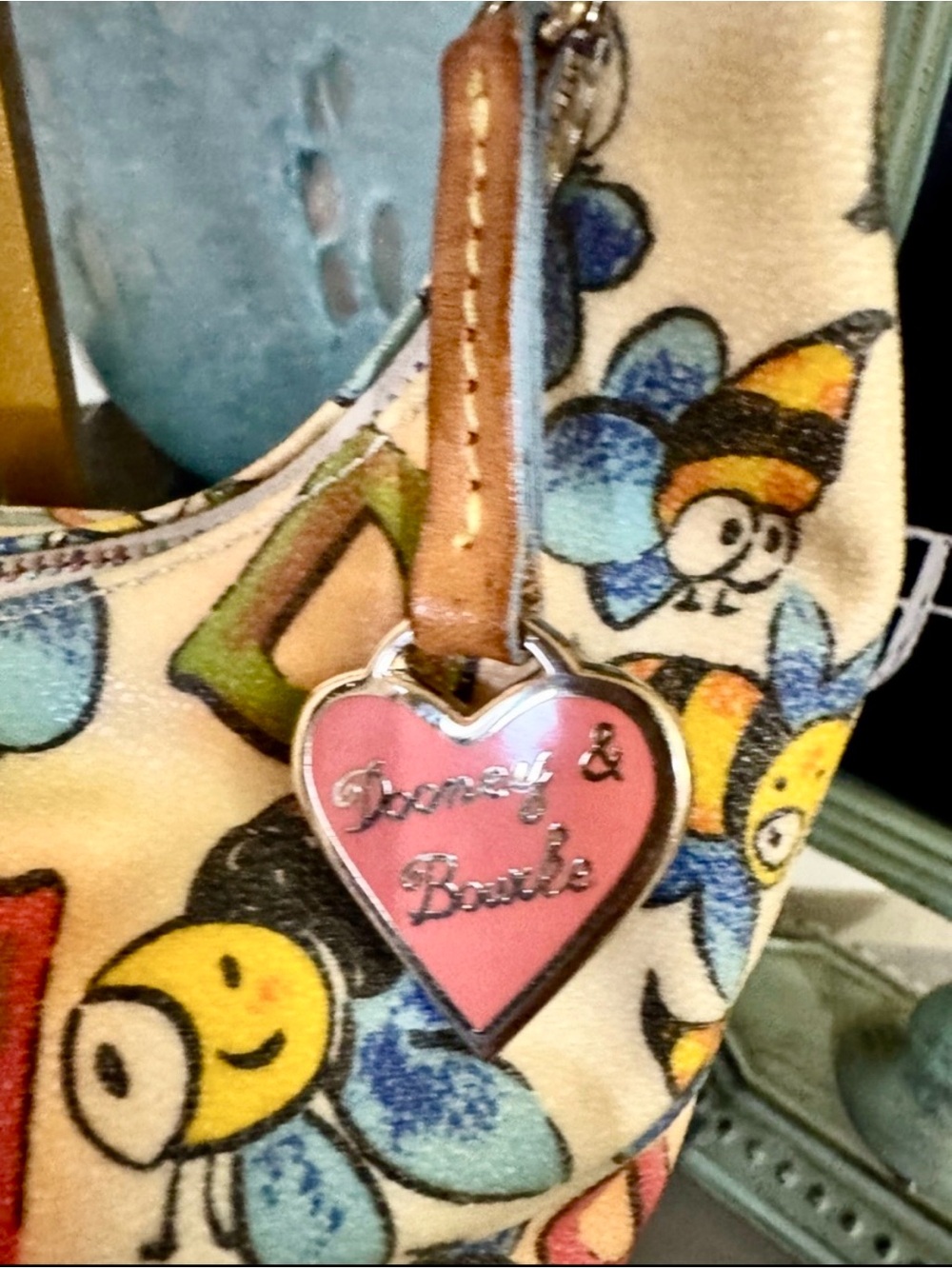 Dooney & Bourke Bee Print Hobo Bag with Rainbow Zipper & Pink Heart Y2K EUC - Picture 3 of 16